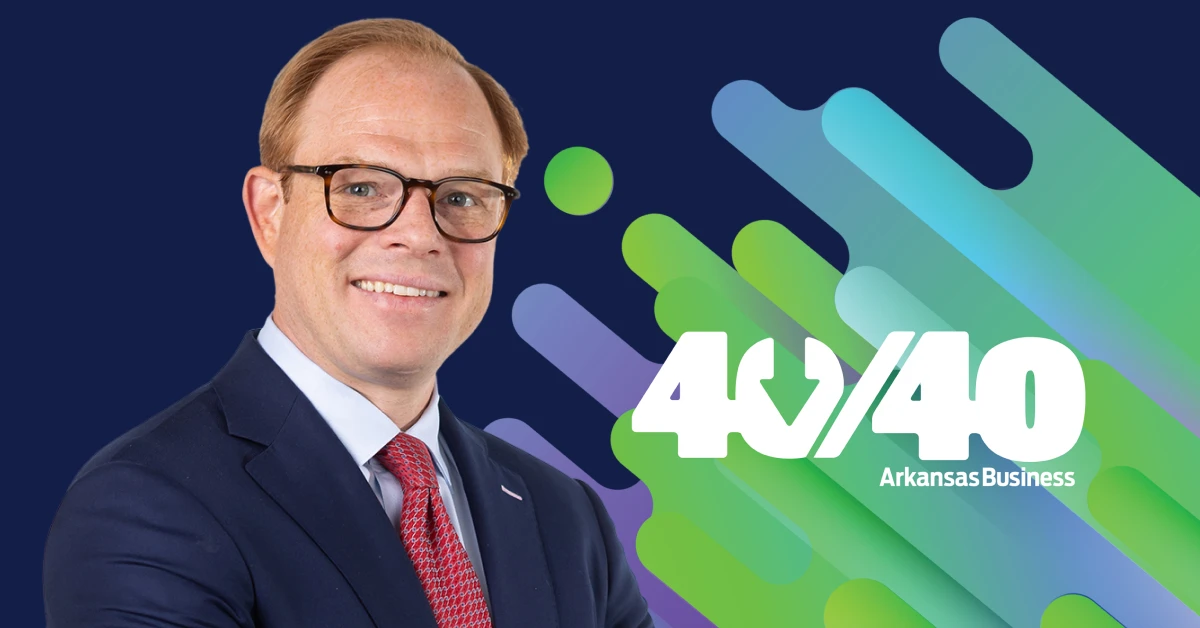 Photo of Bo Diamond and 40 under 40 logo Arkansas Business
