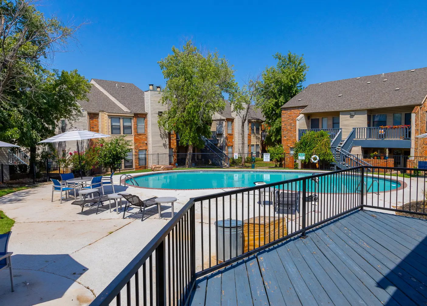 Exterior of apartment building and pool